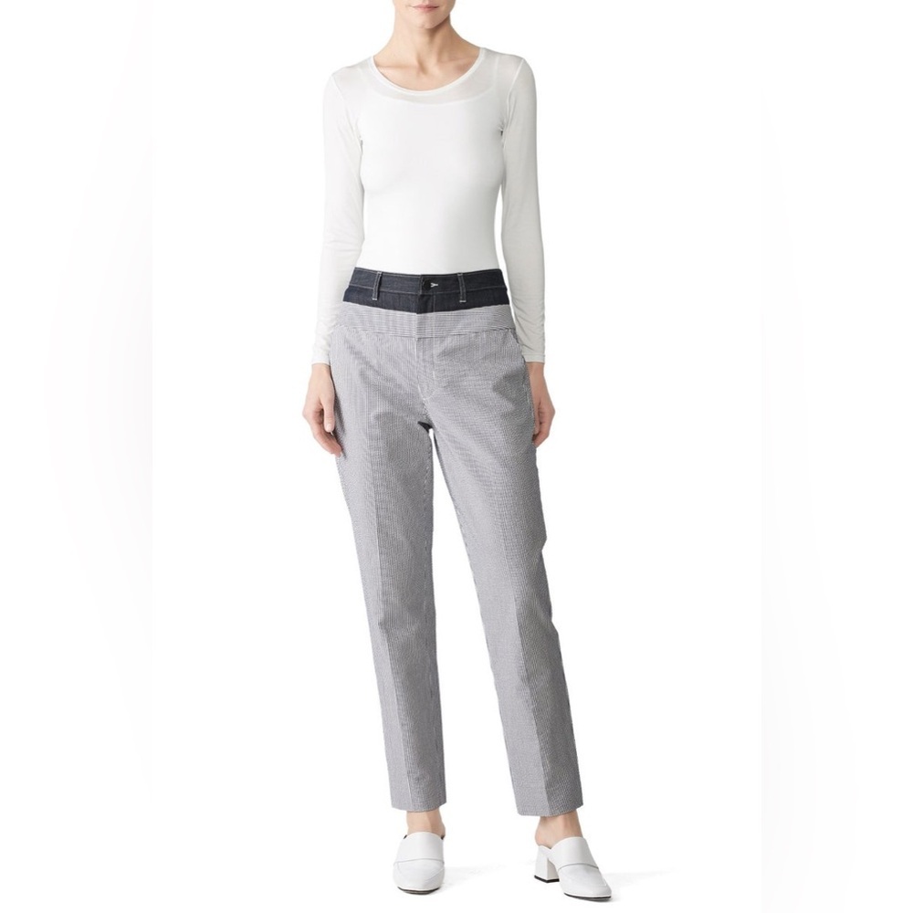 Jason Wu Striped Seersucker & Denim Blue & White Mixed Media Pants Size 2